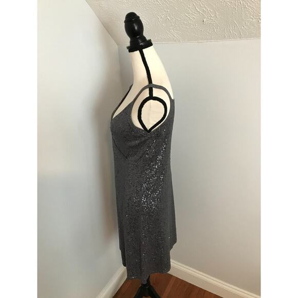 Eileen Fisher Women’s Sequin Surplice Wrap Gray Dress Silk/Cotton - EXSM - Picture 2 of 10